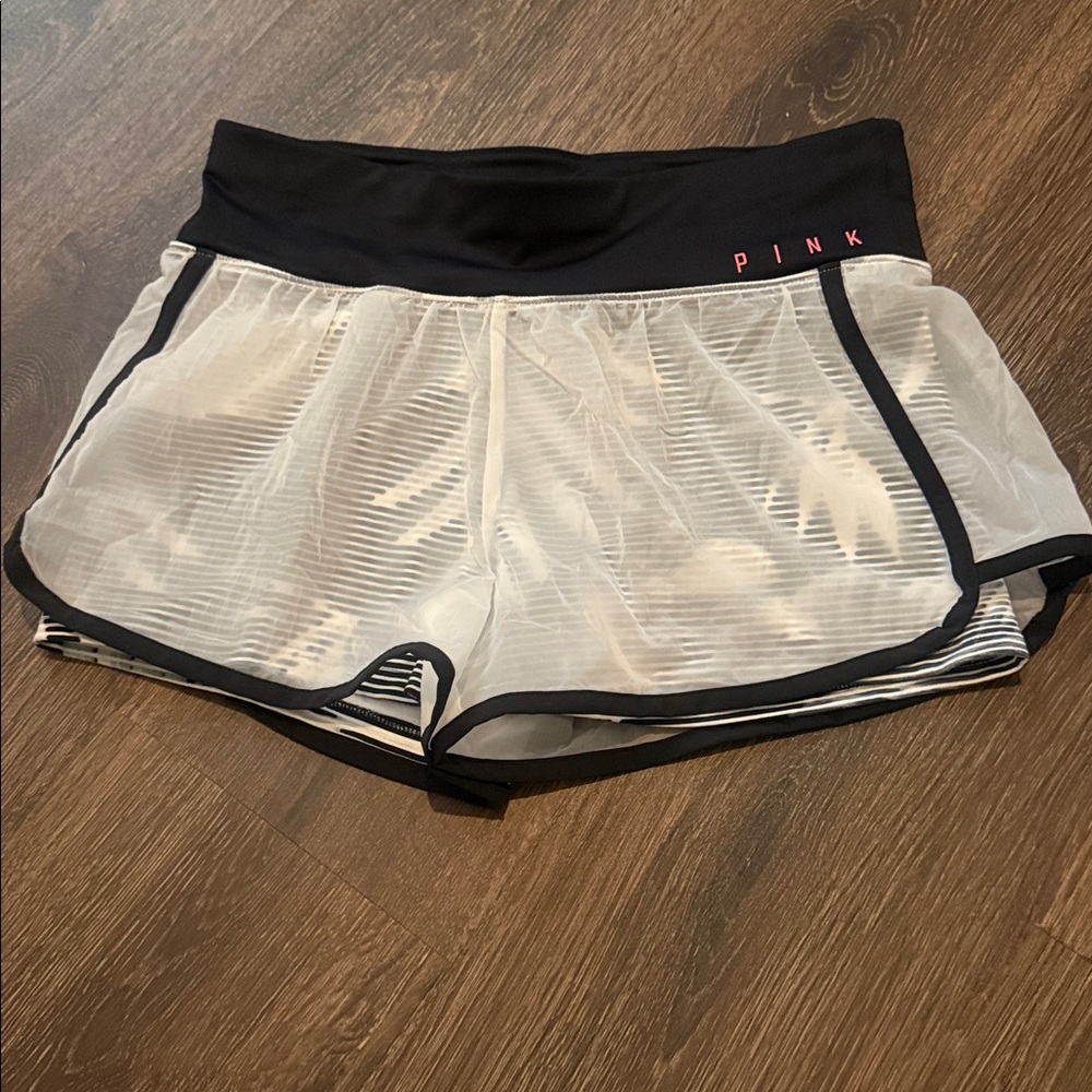 VS Pink Ultimate Black and White Mesh Athletic Shorts